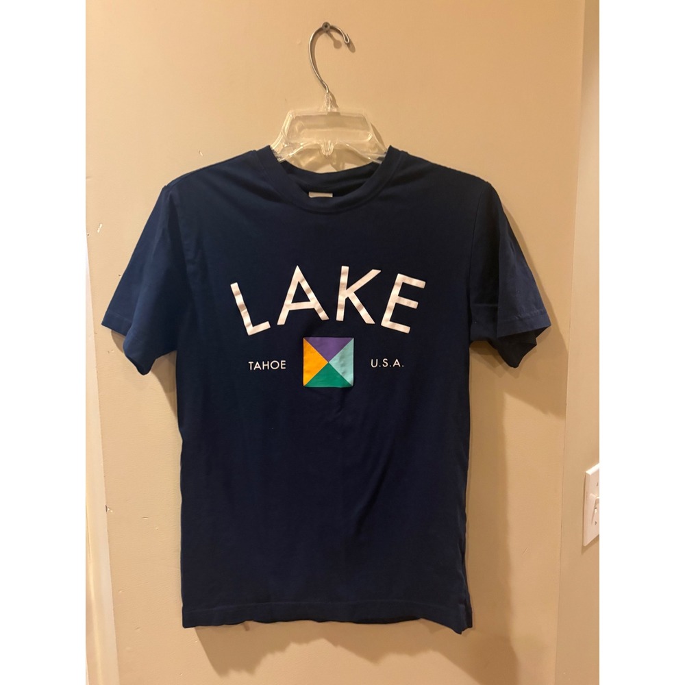 HM LOGG Lake Tahoe USA Graphic T-Shirt Navy Blue XS Cotton Short Sleeve